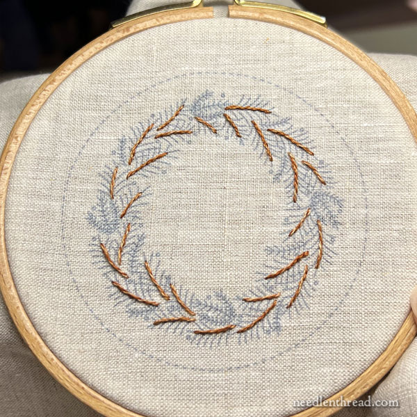 Embroidering the wreath