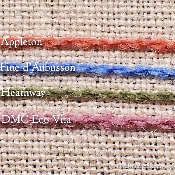 Crewel Wool Embroidery threads comparison - stitched