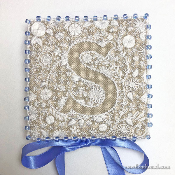 Whitework on Natural Voided Monogram
