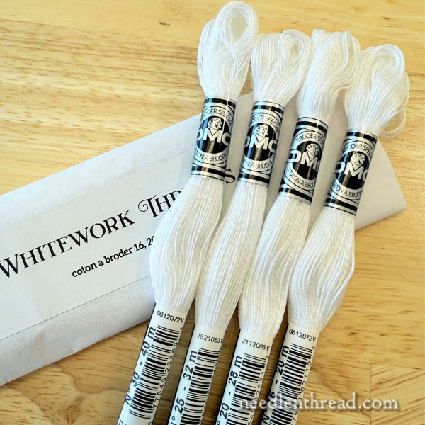 Whitework cutwork threads for embroidery, coton a broder in 4 sizes