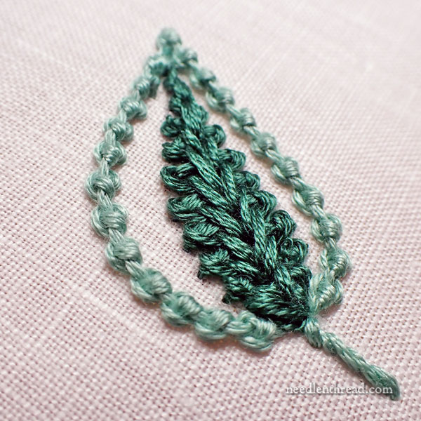 Spanish Knotted Feather Stitch Leaf Filling - Tutorial