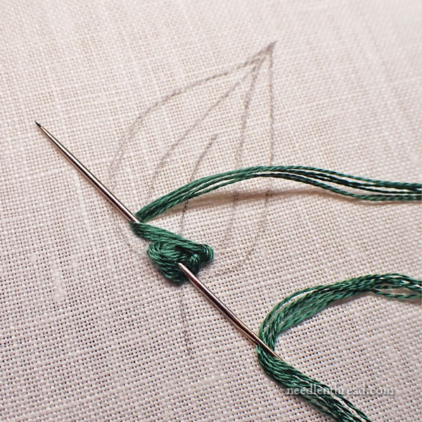 Spanish Knotted Feather Stitch Leaf Filling - Tutorial