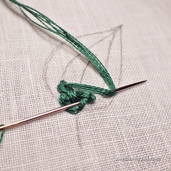 Spanish Knotted Feather Stitch Leaf Filling - Tutorial