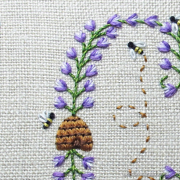 Granitos embroidery stitch on C monogram from Will Ewe Bee Mine collection