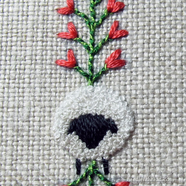 Granitos embroidery stitch on C monogram from Will Ewe Bee Mine collection