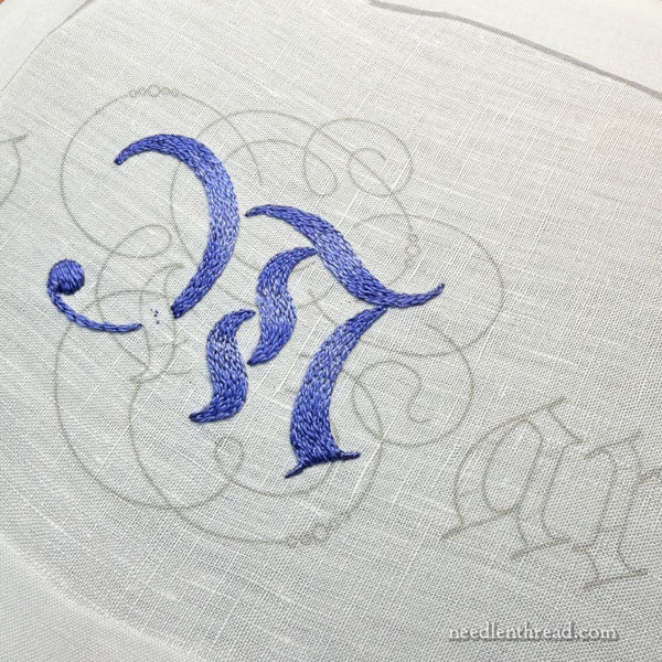 maniturgium embroidered with silk on linen - lettering