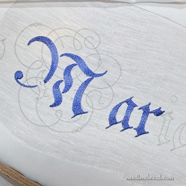 maniturgium embroidered with silk on linen - lettering